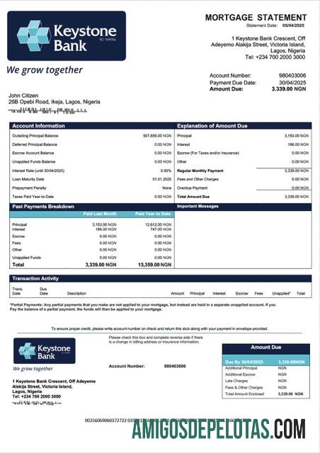 para download Modelo Word e PDF de extrato de hipoteca do Nigeria Keystone Bank